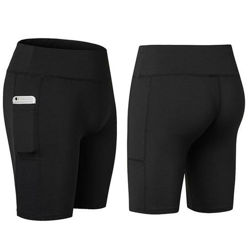 All Seasons Comfort Yoga Shorts Stretchable With Phone Pocket, black side view | Crafty Monkey