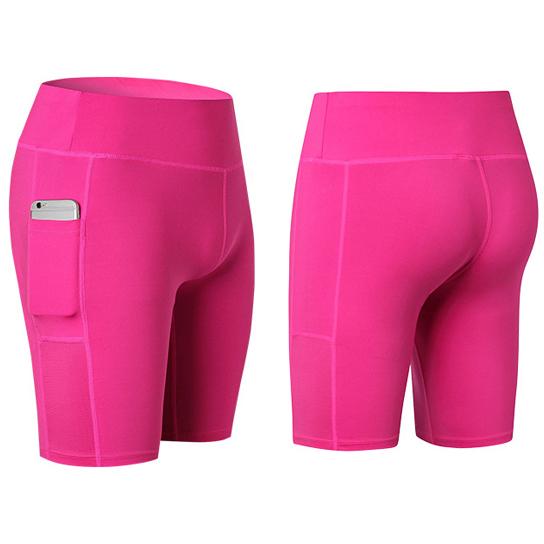 All Seasons Comfort Yoga Shorts Stretchable With Phone Pocket, pink close up | Crafty Monkey