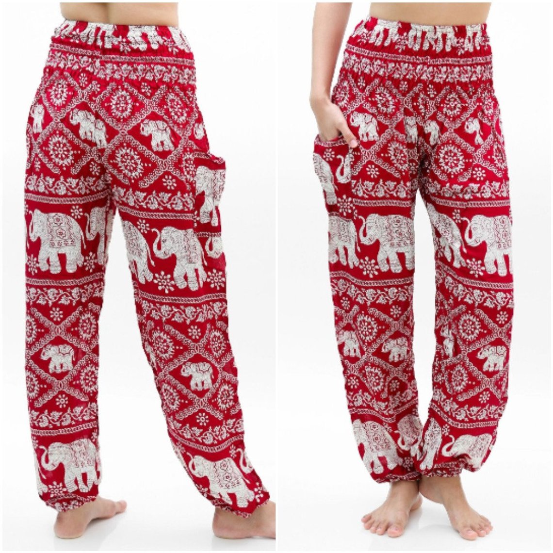 Burgundy ELEPHANT Pants Women Boho Hippie Pants Yoga, front view | Crafty Monkey