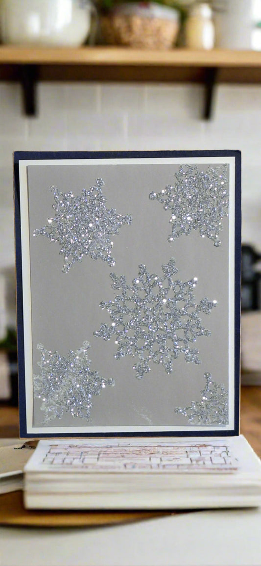 Festive Flurry Silver Snowflake Greeting Card DIY Crafts Project, Front View #1 | Crafty Monkey