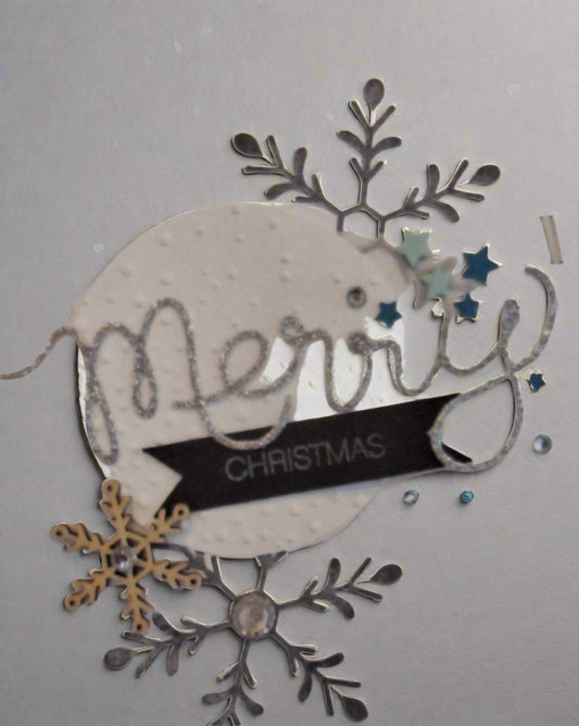 Merry Snowflake Greeting Card DIY Crafting Digital Download Project, front view | Crafty Monkey