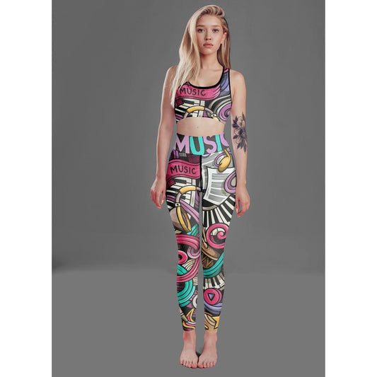Music Workout Fitness Workout Legging Set, Standing front view, Fun & Comfortable | Crafty Monkey