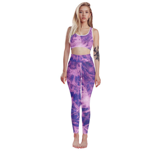 Purple Tie Dye Fitness Workout Legging Set, Edgy, standing full view | Crafty Monkey