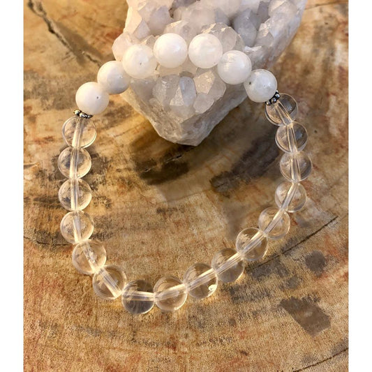 Rainbow Moonstone & Crystal Quartz Stretch Bracelet! Genuine Crystals!
