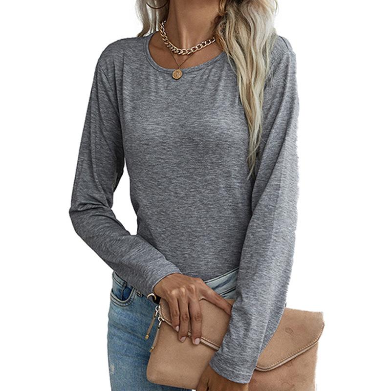 Women's Chic Casual Long Sleeve Tunic Tops Fall T-Shirt Grey Blouses