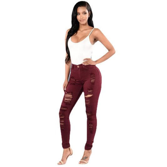 Women's Red Fitted High Rise Jeans-Jeans-Crafty Monkey