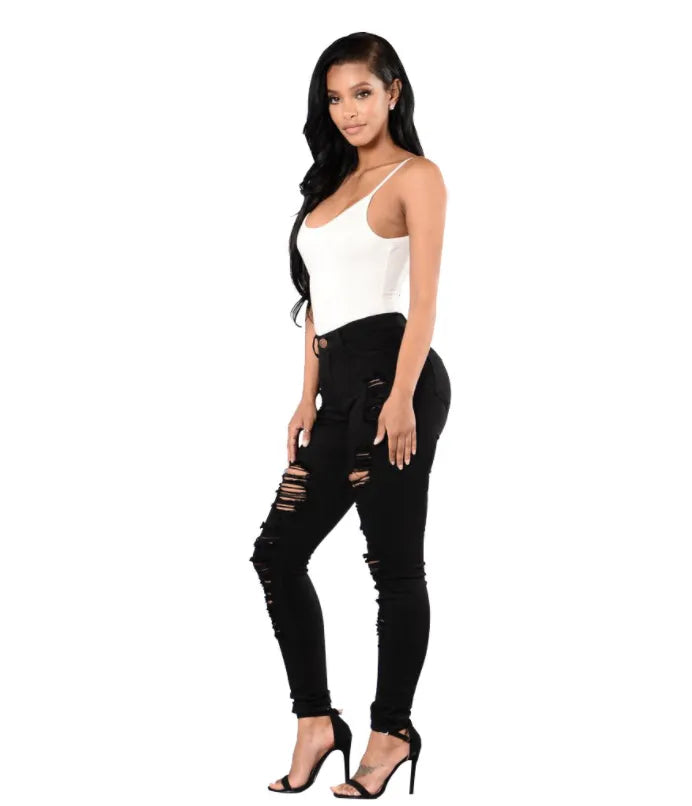 Women's High Black Fitted Rise Jeans-Jeans-Crafty Monkey