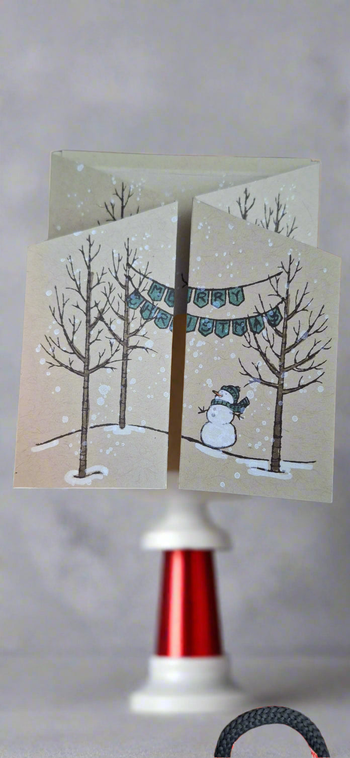 White Christmas Greeting Card with Snowman DIY, Front View | Crafty Monkey