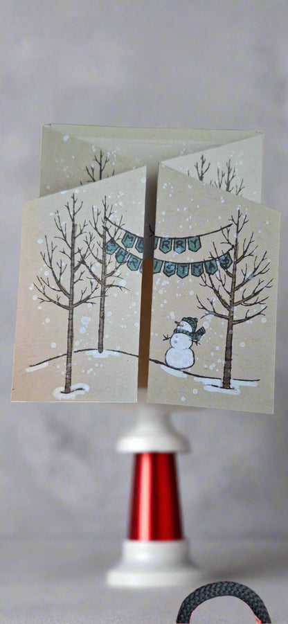 White Christmas Greeting Card with Snowman DIY, Front View | Crafty Monkey