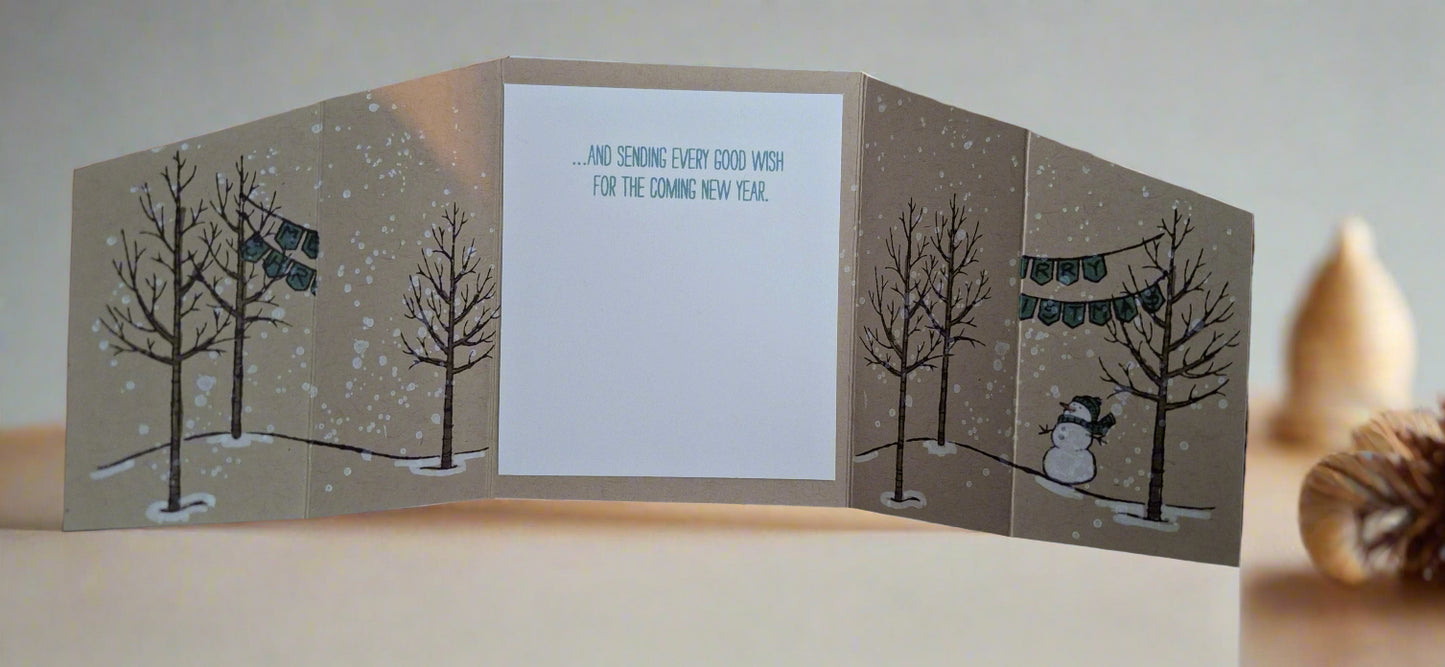 White Christmas Greeting Card with Snowman DIY, Opened Front View with Sentiment | Crafty Monkey