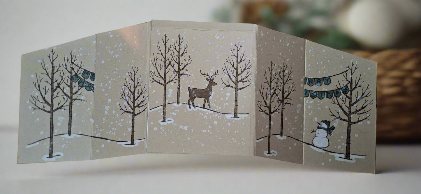 White Christmas Greeting Card with Snowman DIY, Opened Front View | Crafty Monkey