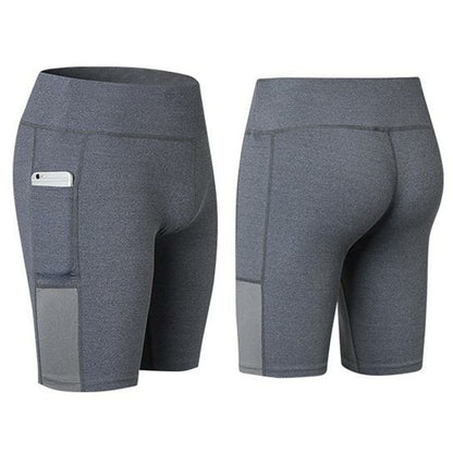 All Seasons Comfort Yoga Shorts Stretchable With Phone Pocket, grey side view | Crafty Monkey