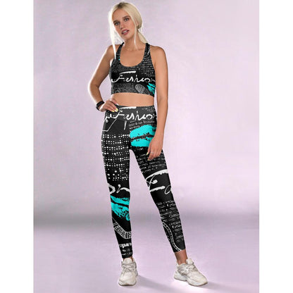 Comfort & Style Black Fashion Fitness Legging Set - Workout Wear, Standing Front View