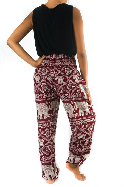 Burgundy ELEPHANT Pants Women Boho Hippie Pants Yoga, rear view | Crafty Monkey