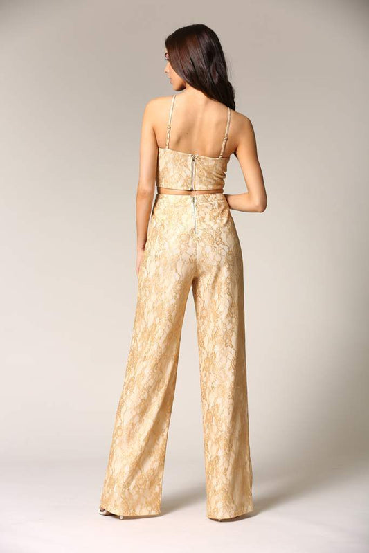 Caeli Two-Piece Gold Lace Outfit Featuring Built-In Underwire and Bra, rear view | Crafty Monkey