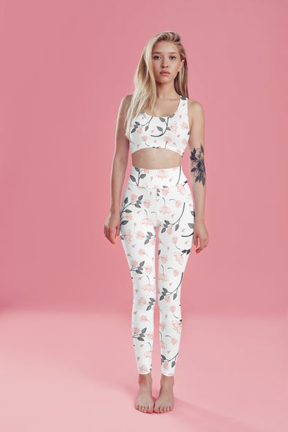 Floral Fitness Workout Legging Set, Standing Front view | Crafty Monkey