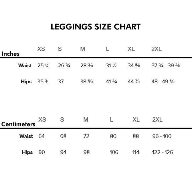 Music Fitness Workout Legging Set, Legging Size Chart