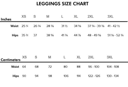 Pink Camo Leggings, Capris, Shorts Size Chart